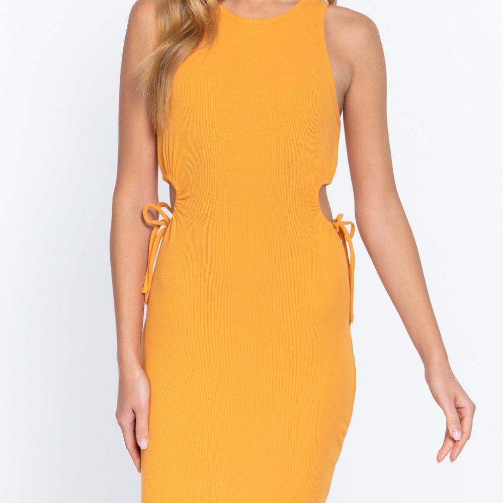 Women's Dresses, Sleeveless Round Neck Side Cut Out Detail Mini Dress
